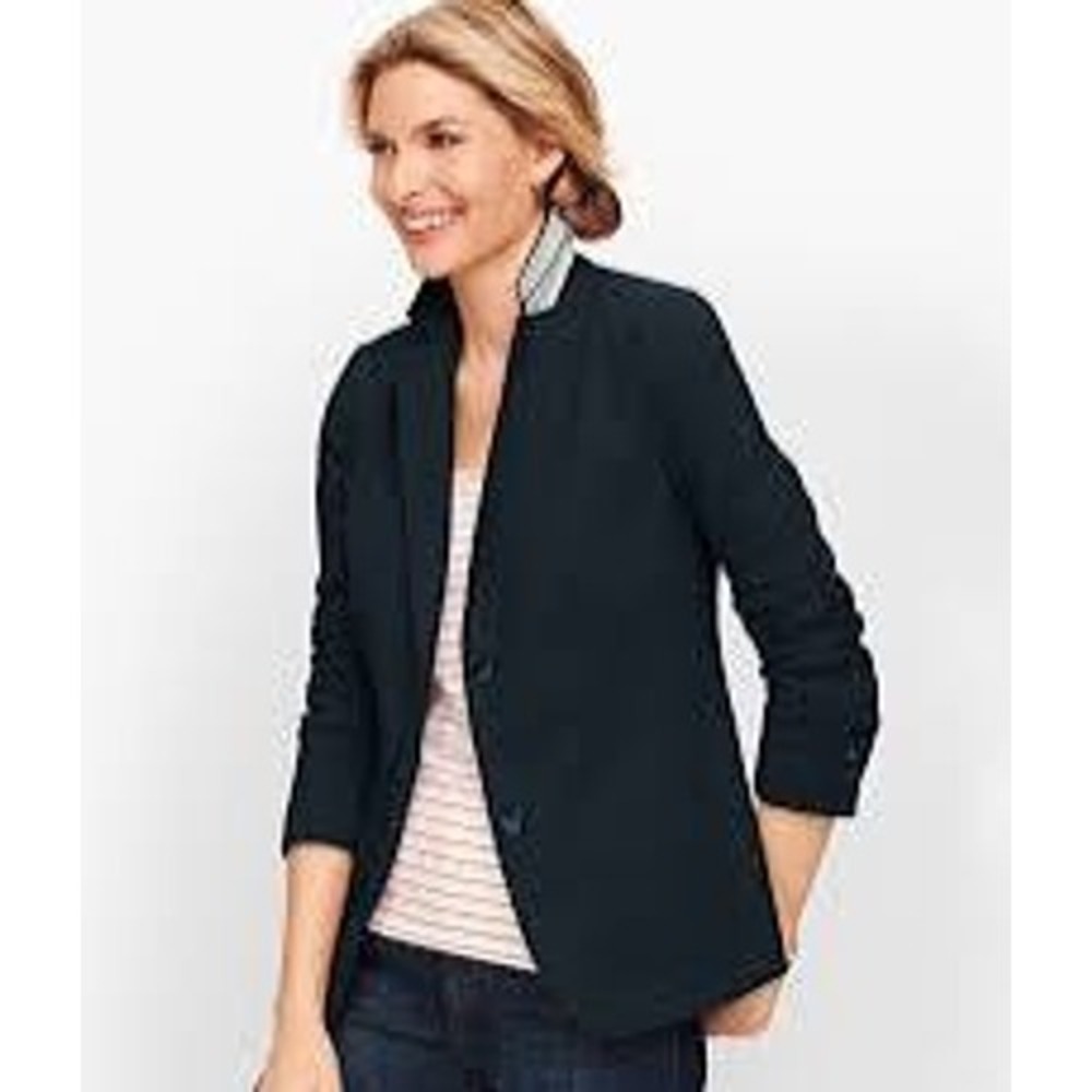 Talbots Aberdeen Blazer Womens 4 Black Knit Two Button Pick Stitch cotton